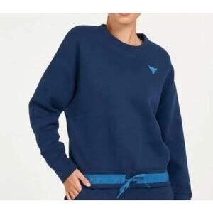 Under Armour Project Rock Fleece Crew Sweatshirt Women Blue Size Medium